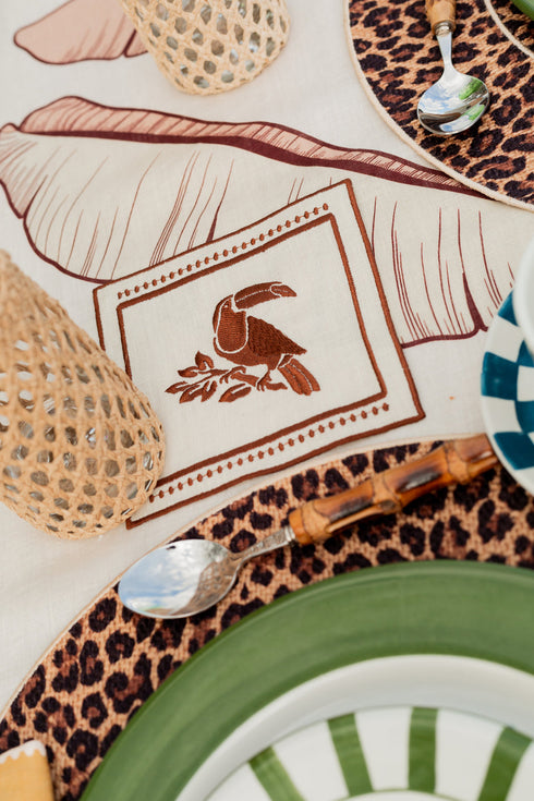 Tucan Linen Cocktail Napkin Set of 4 / Brown